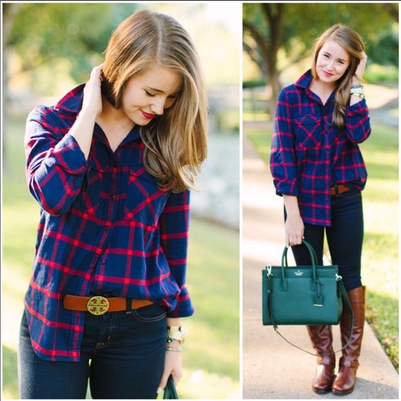 J. Crew Tops - J CREW BOYFRIEND SHIRT Petite Rockport Plaid Navy